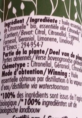 Huile essentielle citronellee de java - Ingredients - fr