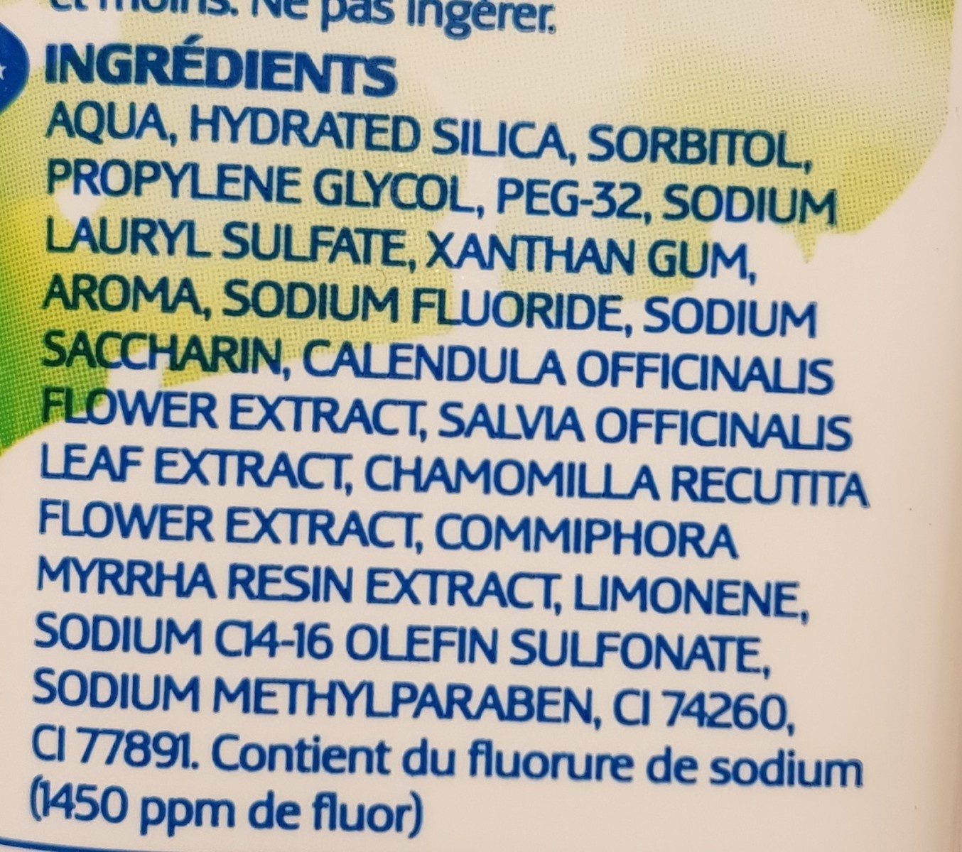 Dentifrice Fluor et Plantes - Ingredients - fr
