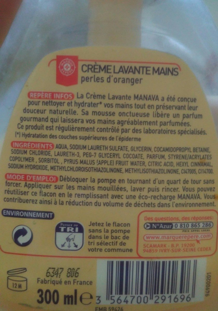 Crème Lavante Perles D'oranger, 300 Millilitres - Ingrediencoj - fr