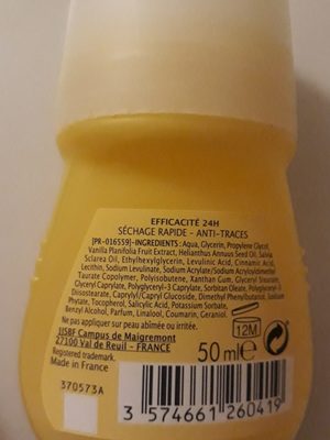 Déodorant 24 h extra doux lait de vanille - Ingredients