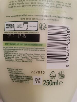 Le Petit Marseillais Soothing Aloe Vera Body Milk 250ml, (8.9oz) - Ainesosat - fr
