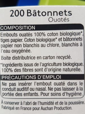 Coton tiges bâtonnets embouts 100% bio - Ingredients - fr