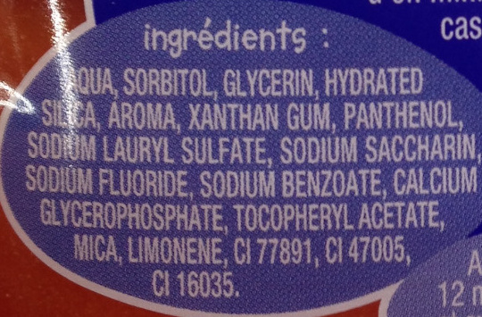 Dentifrice liquide enfant goût orange - Ingredientes - fr