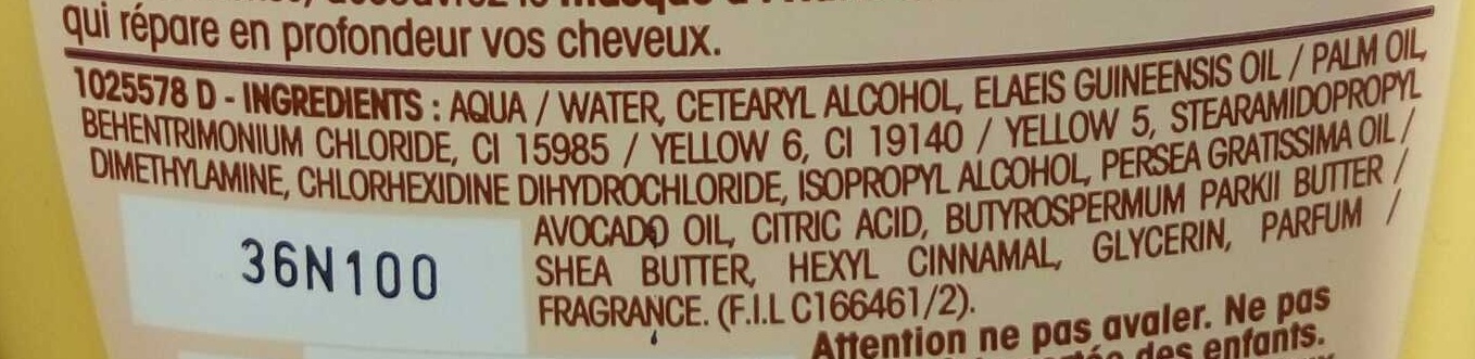 Ultra Doux Après-shampooing Crème Riche Huile d'avocat et Beurre de Karité - Ingredients - fr
