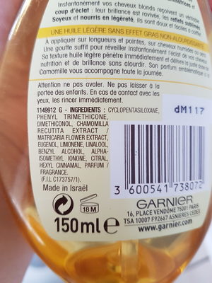 huile de brillance à la camomille - Ingrédients - fr