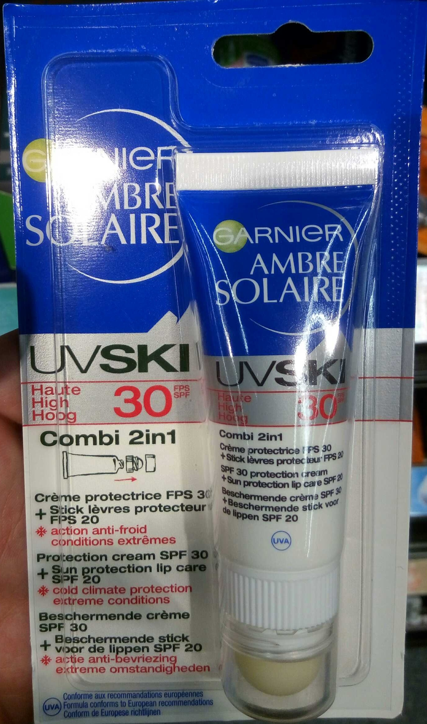 Ambre Solaire UV Ski 30 Combi 2in1 Crème protectrice + Stick lèvres protecteur - Product - en