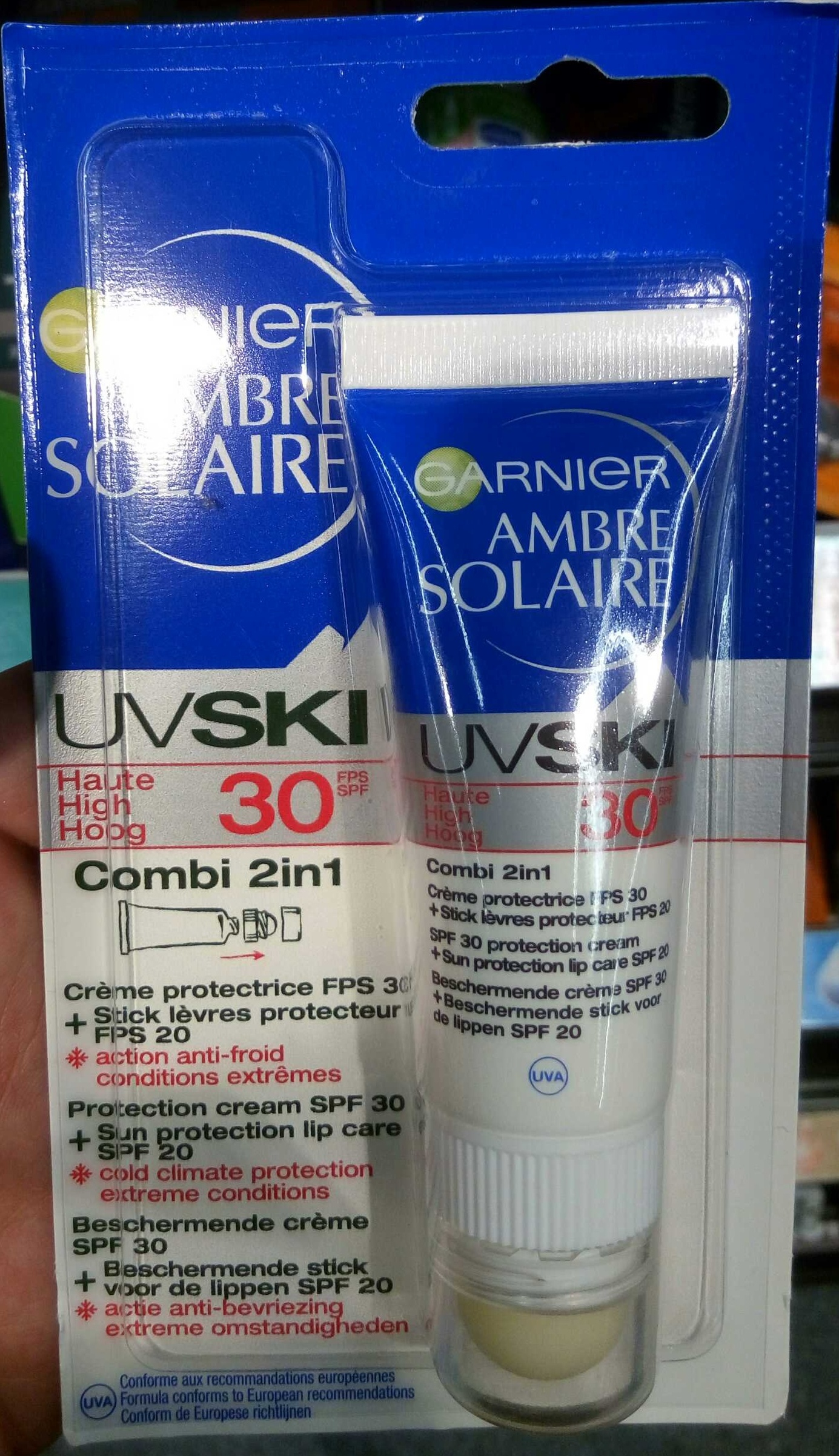 Ambre Solaire UV Ski 30 Combi 2in1 Crème protectrice + Stick lèvres protecteur - Tuote - fr