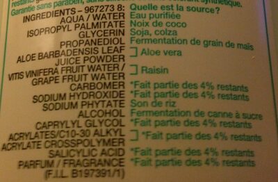 Lait Démaquillant végétal hydratant à l'Extrait d'Aloe - Ингредиенты - fr