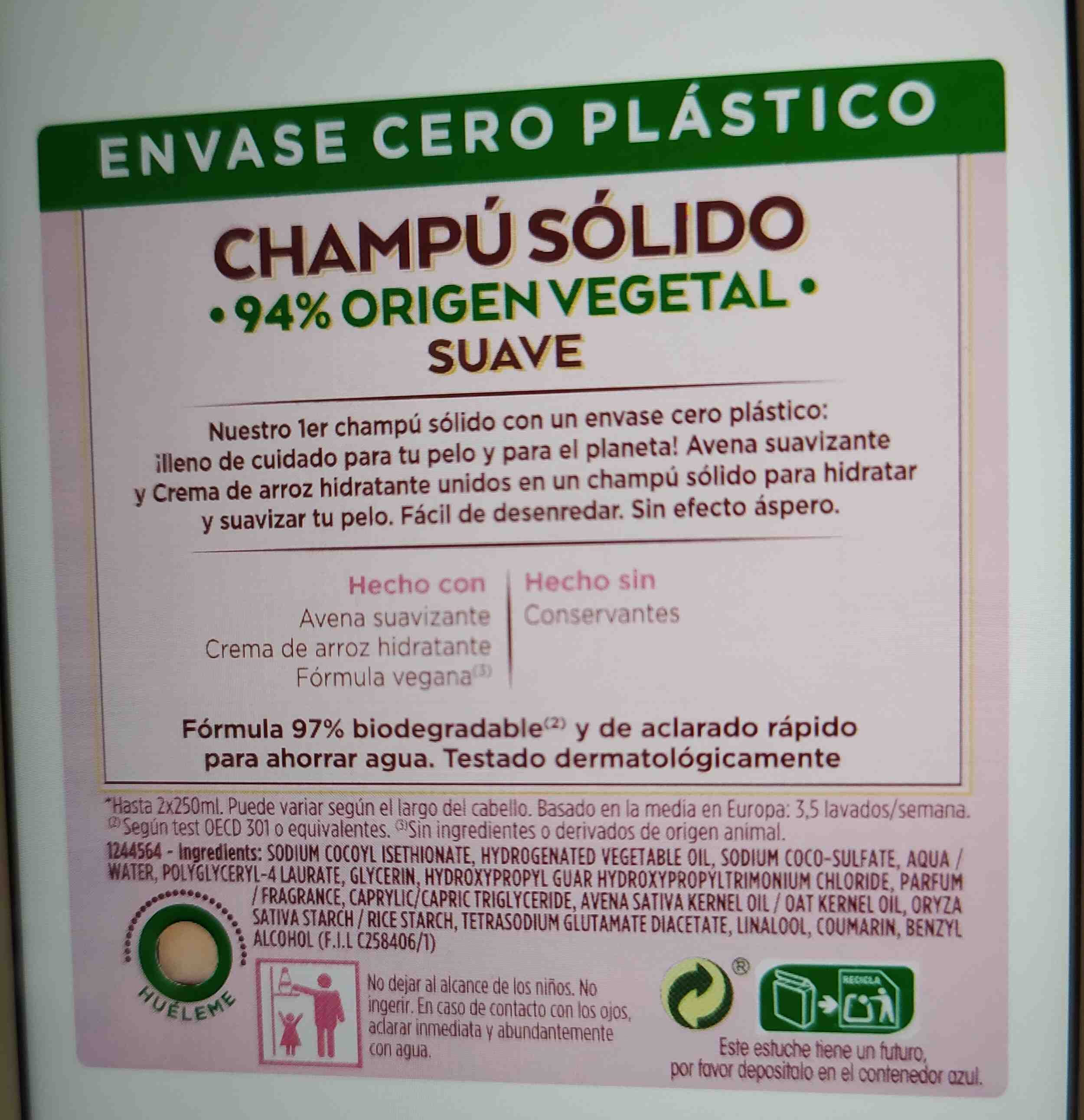 Original remedies champú solido avena - Inhaltsstoffe - en