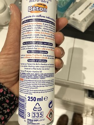 Spray coiffant micro-aéré, fixation béton - Ingrédients - fr