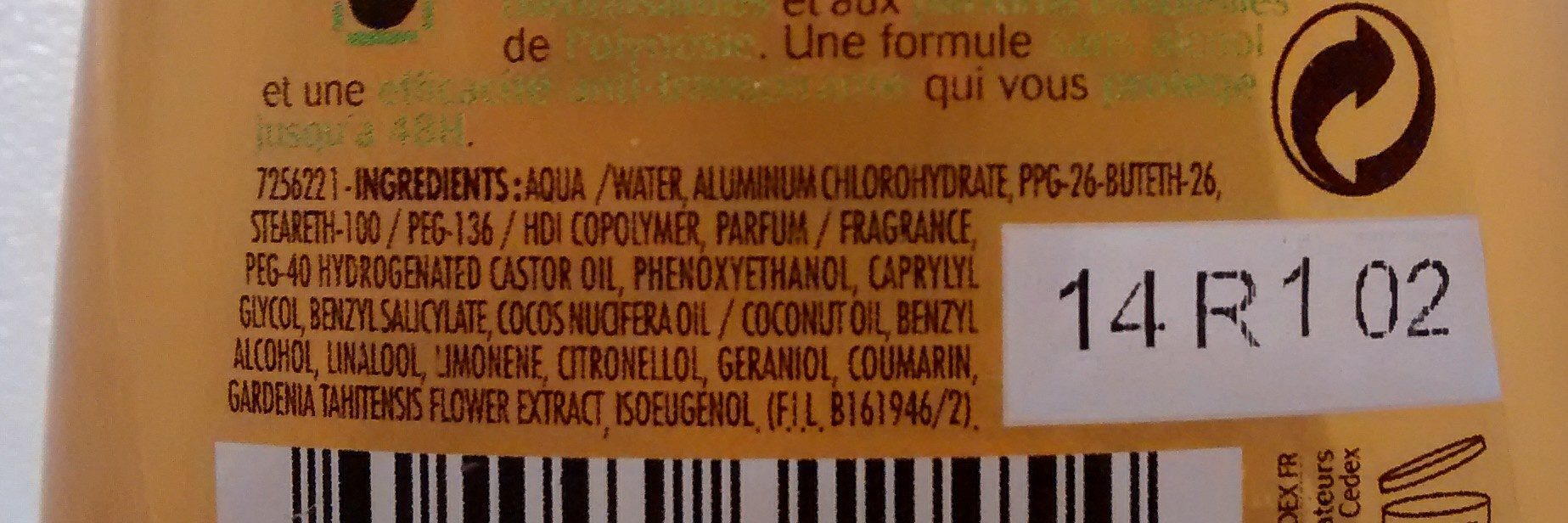 Ushuaia anti-transpirant 48h Polynésie - Ingredients - fr