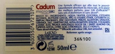 déodorant micro talc Cadum fraicheur pivoine - Ingrédients - fr