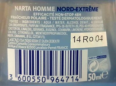Antitranspirant Narta Homme Nord-Extrême - Ingredients
