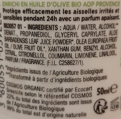 Déodorant Bio senteur Lavande - Ingredients