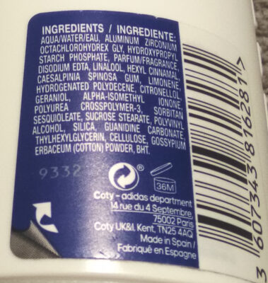 Climacool anti-perspirant - Ingredients