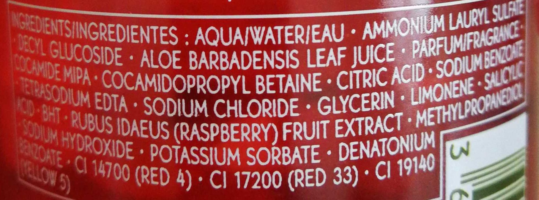 Bain douche énergisant framboise menthe poivrée - Ingredients - fr
