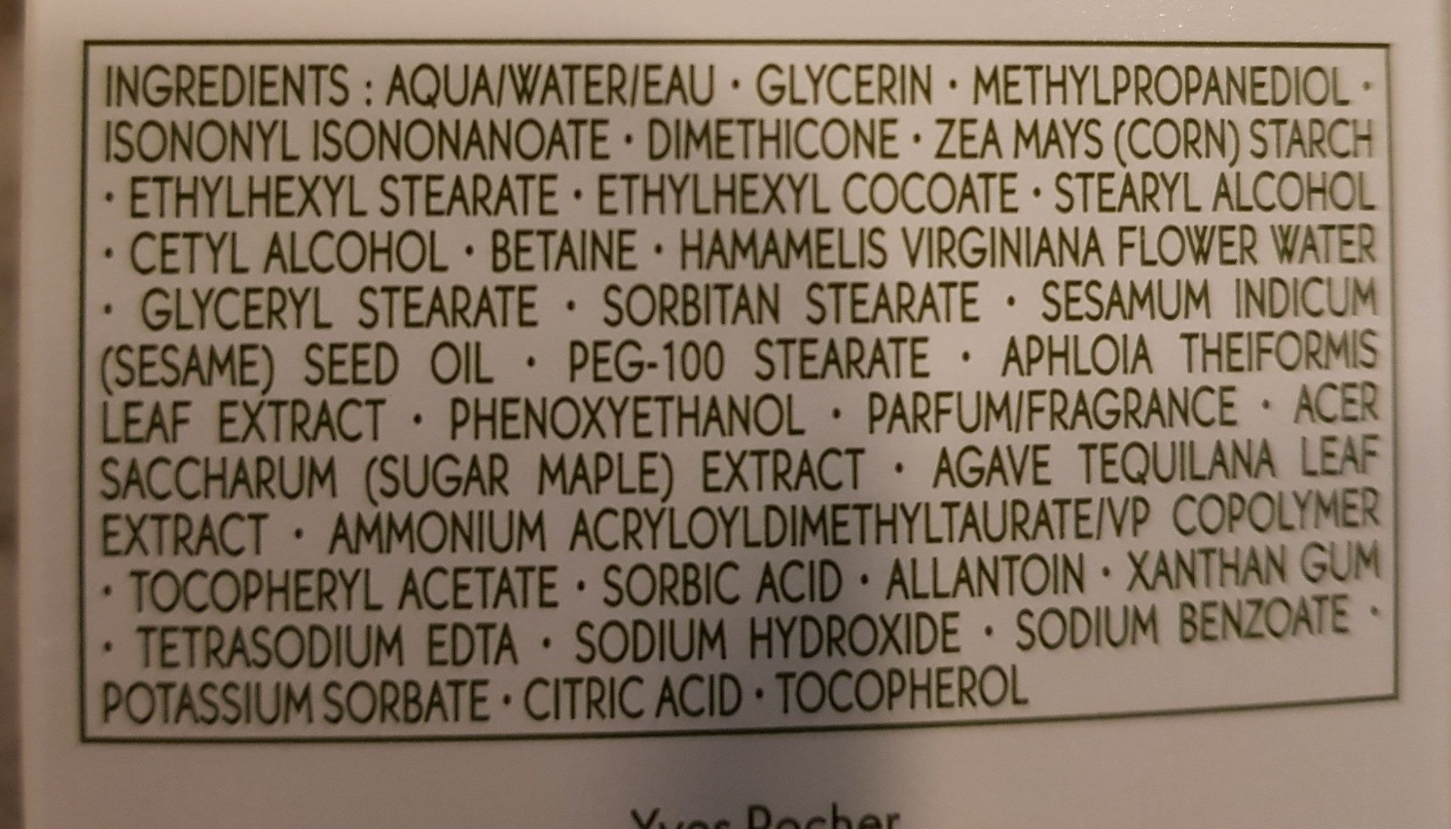 Hydro végétal gel crème hydratation intense - Ingredients - fr