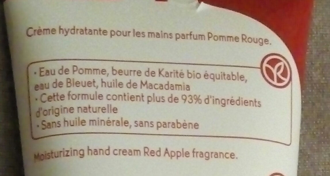 Crème hydratante pour les mains parfum Pomme Rouge - Ingrédients - fr