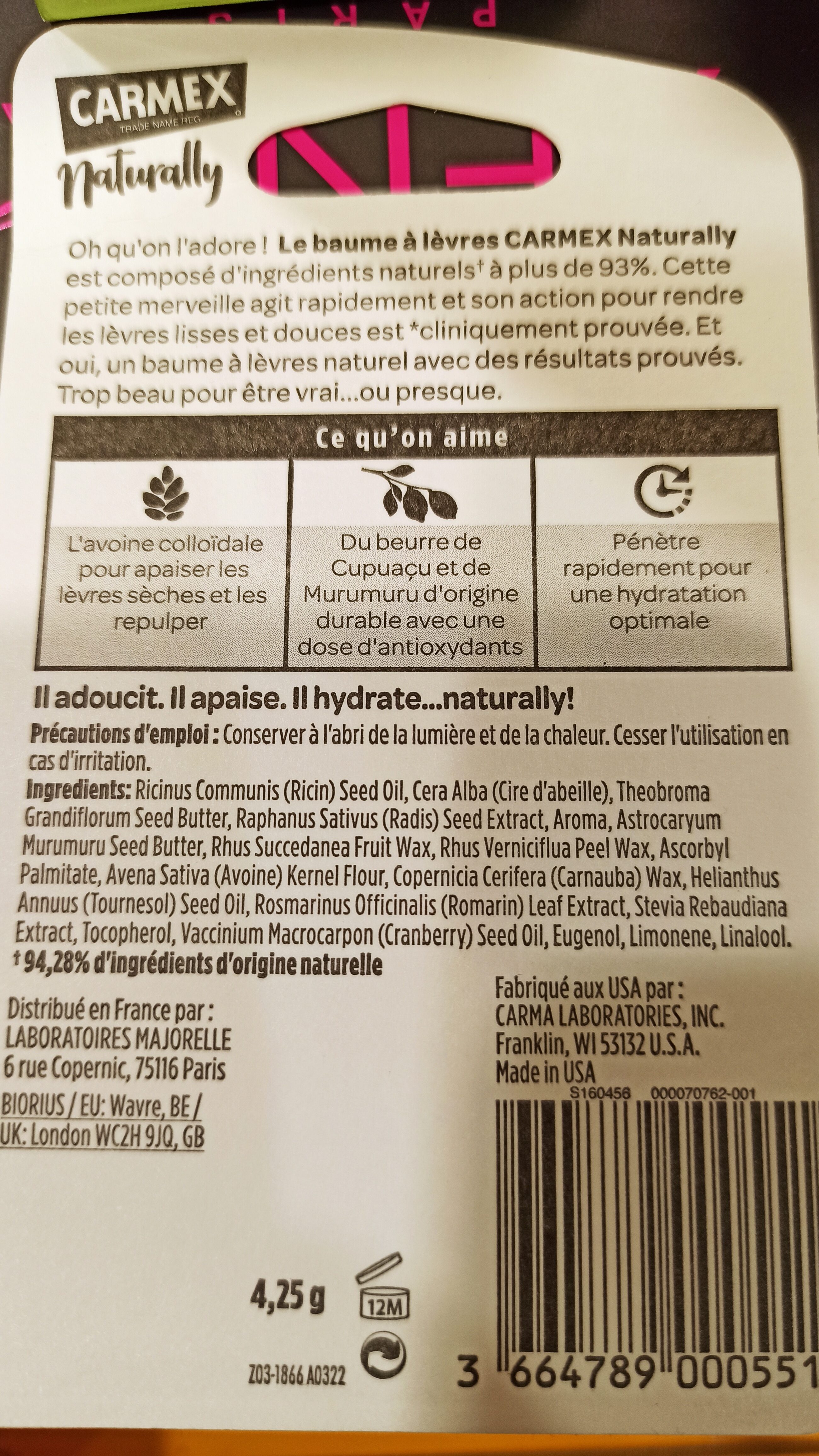 CARMEX NATURALLY - Ingredients - fr