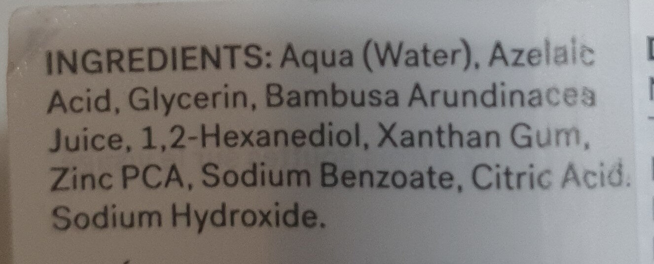 Acide azélaïque 10% + Extrait de bambou - Ingredientes - fr
