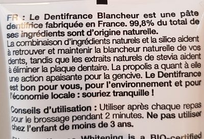 Dentifrice Bio - Ingredients - fr
