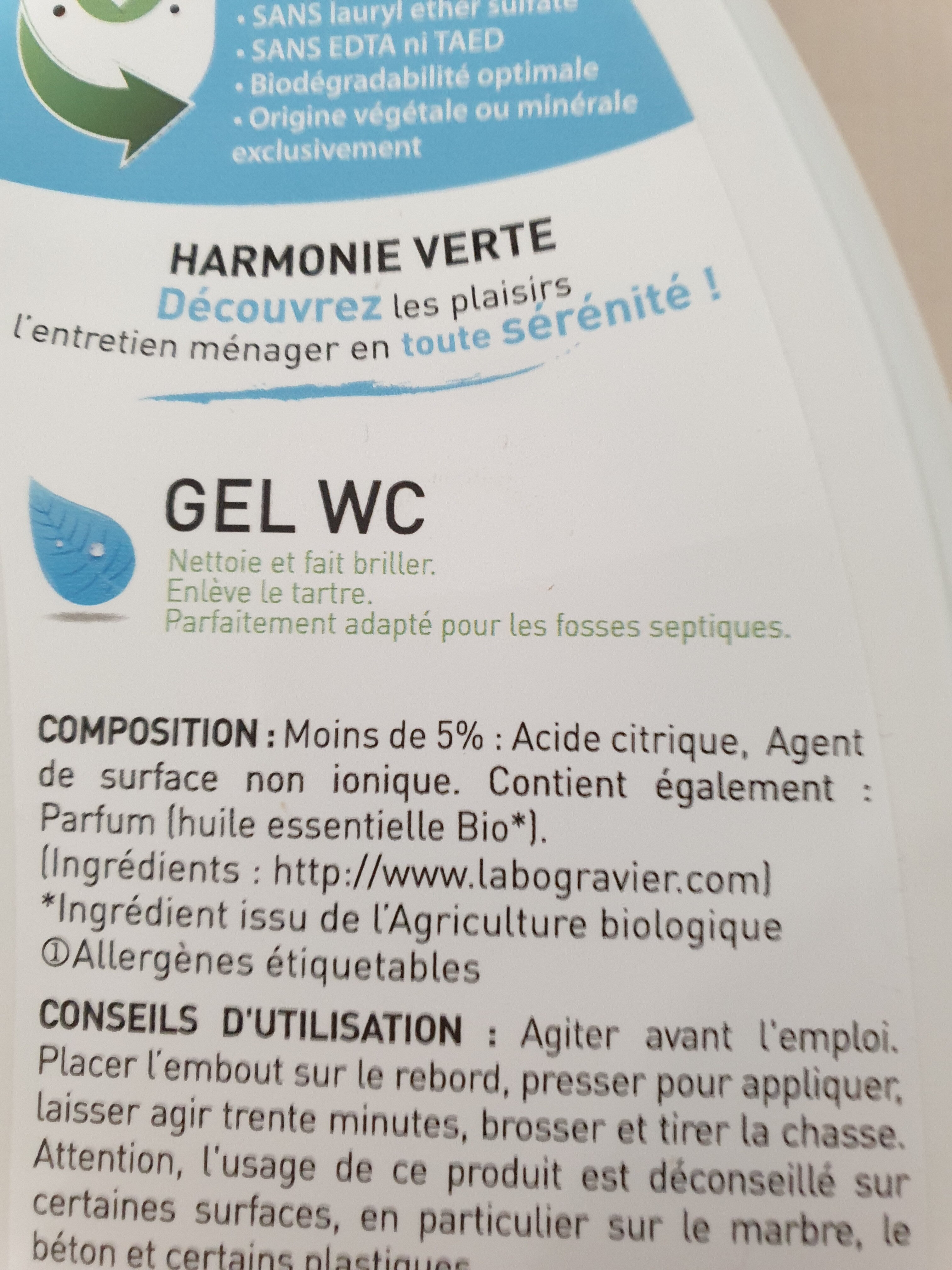 gel WC harmonie verte - Ingredients - fr