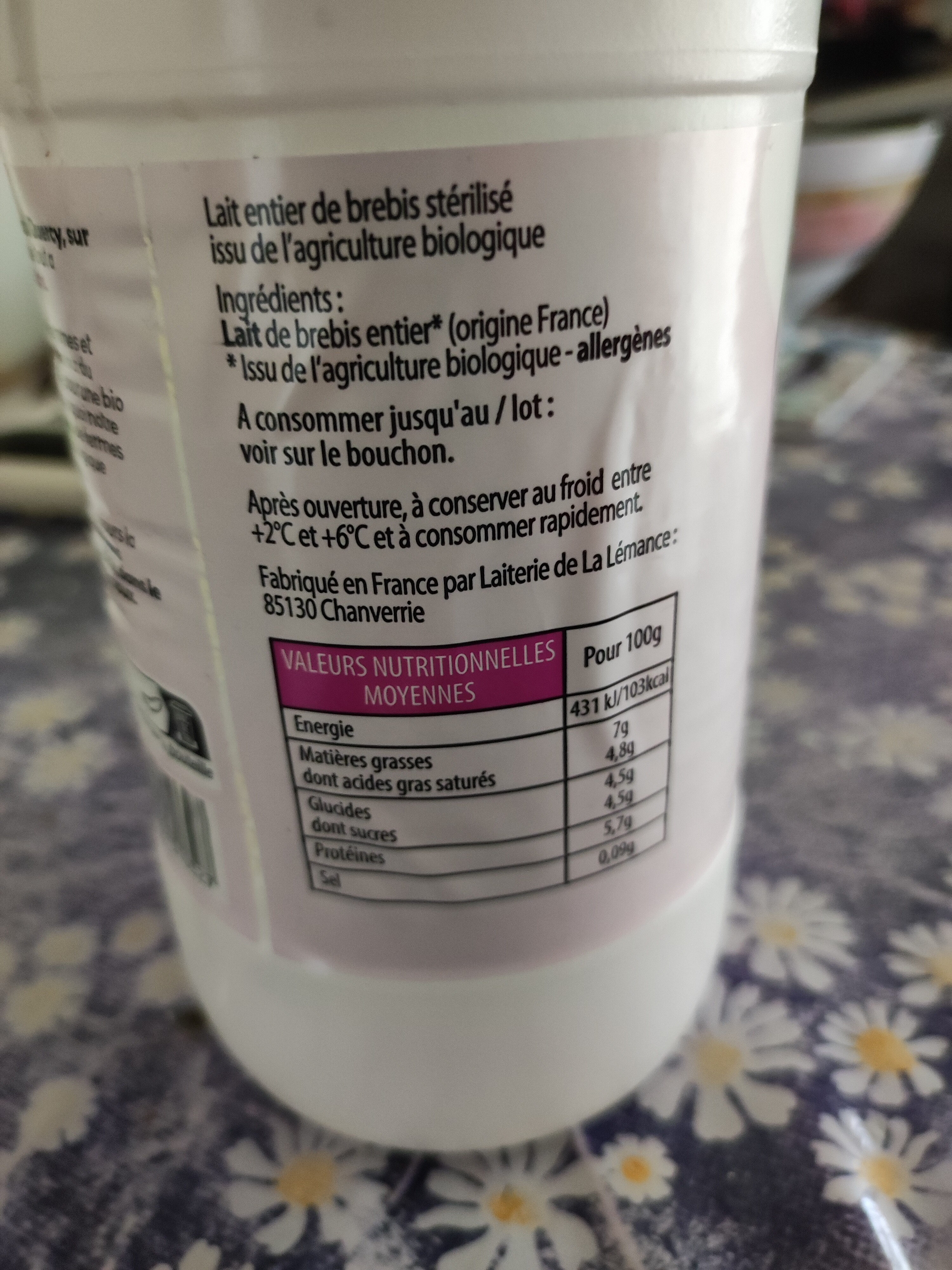 lait de brebis - Inhaltsstoffe - fr