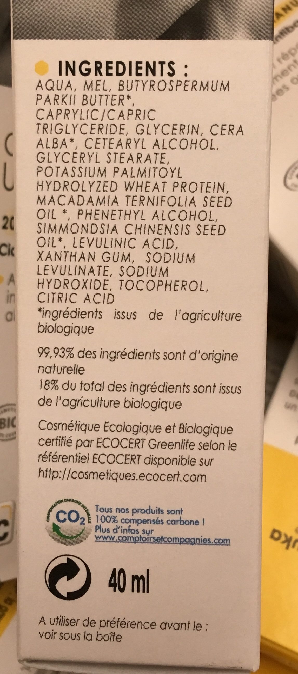 Crème Ultra Réparatrice 20% Miel De Manuka Iaa10+ - 40 ML - Comptoirs & Compagnies - Ingredients - fr