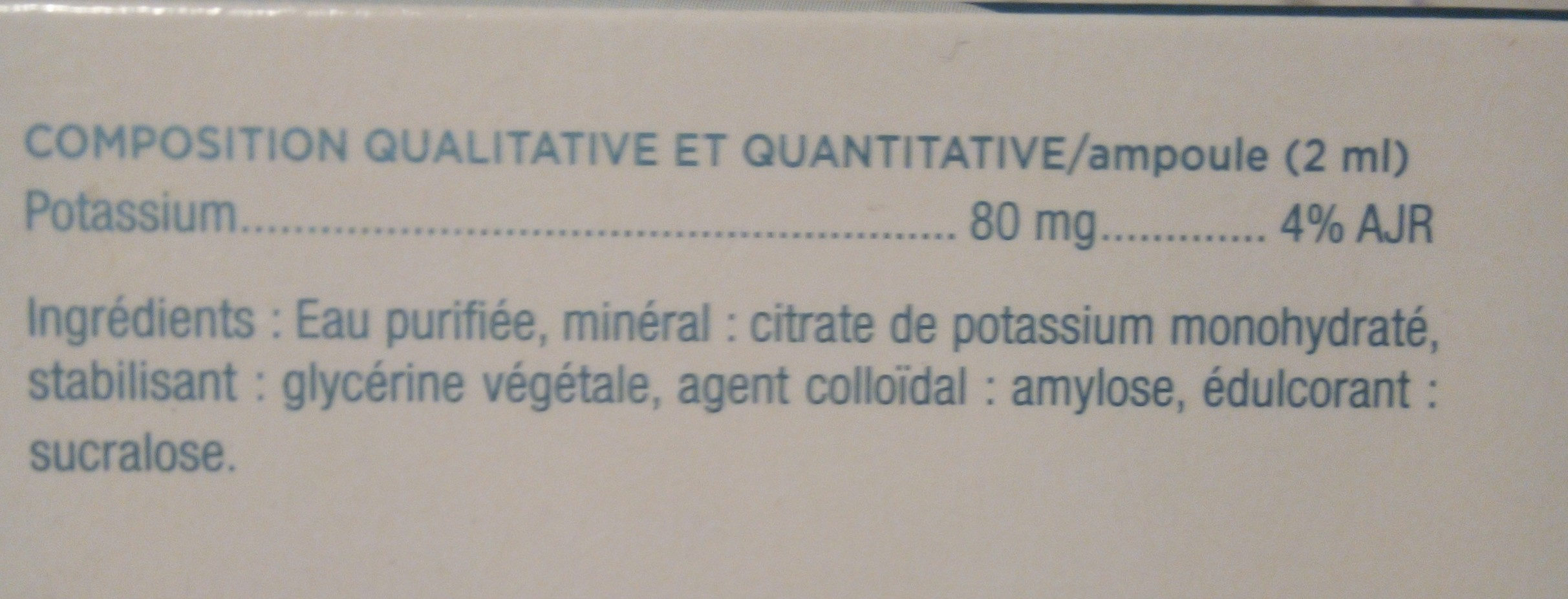 granions de potassium - Ingredientes - fr