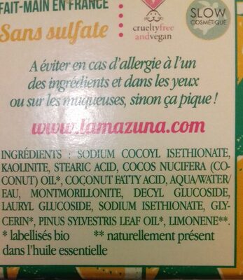 Shampoing solide - cheveux normaux - au pin sylvestre - Ingredientes