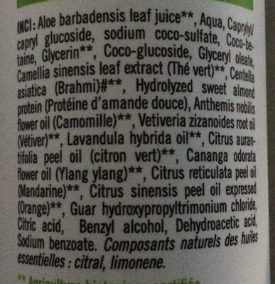 shampoing aloe vera - Inhaltsstoffe - fr
