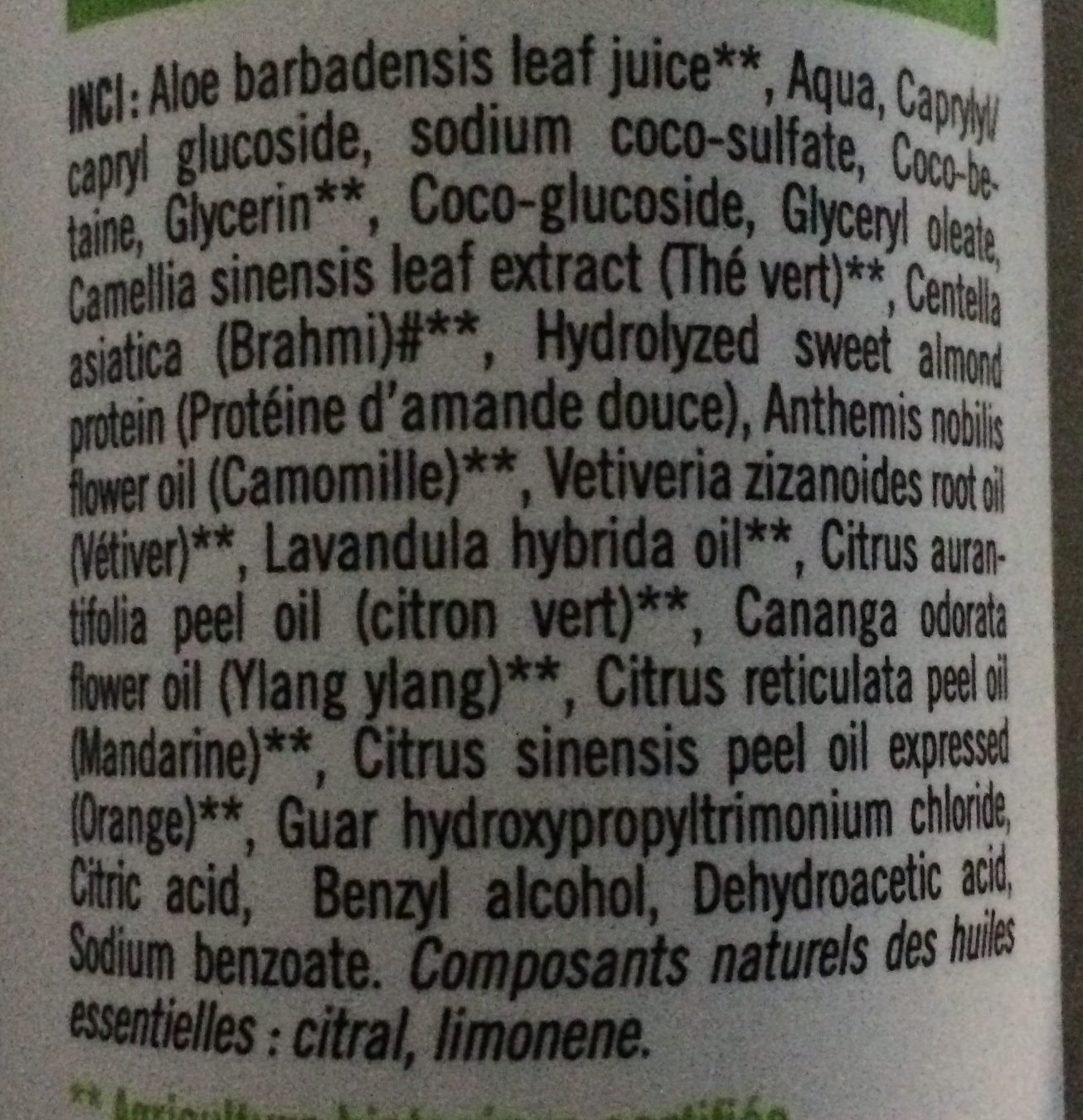 shampoing aloe vera - Ingredientes - fr