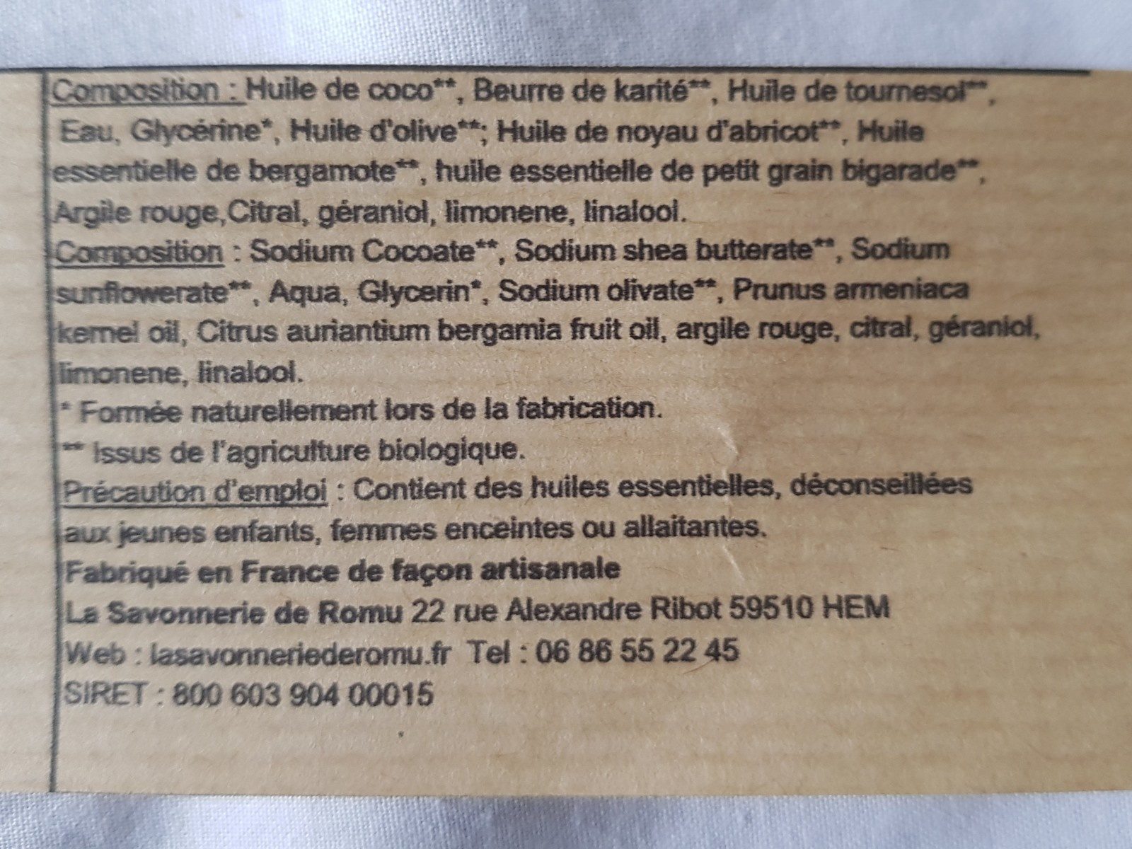 Savon - Ingredients - fr
