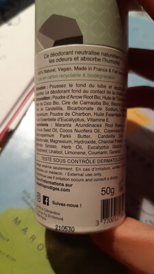 Déodorant 100% naturel - Ingredientes