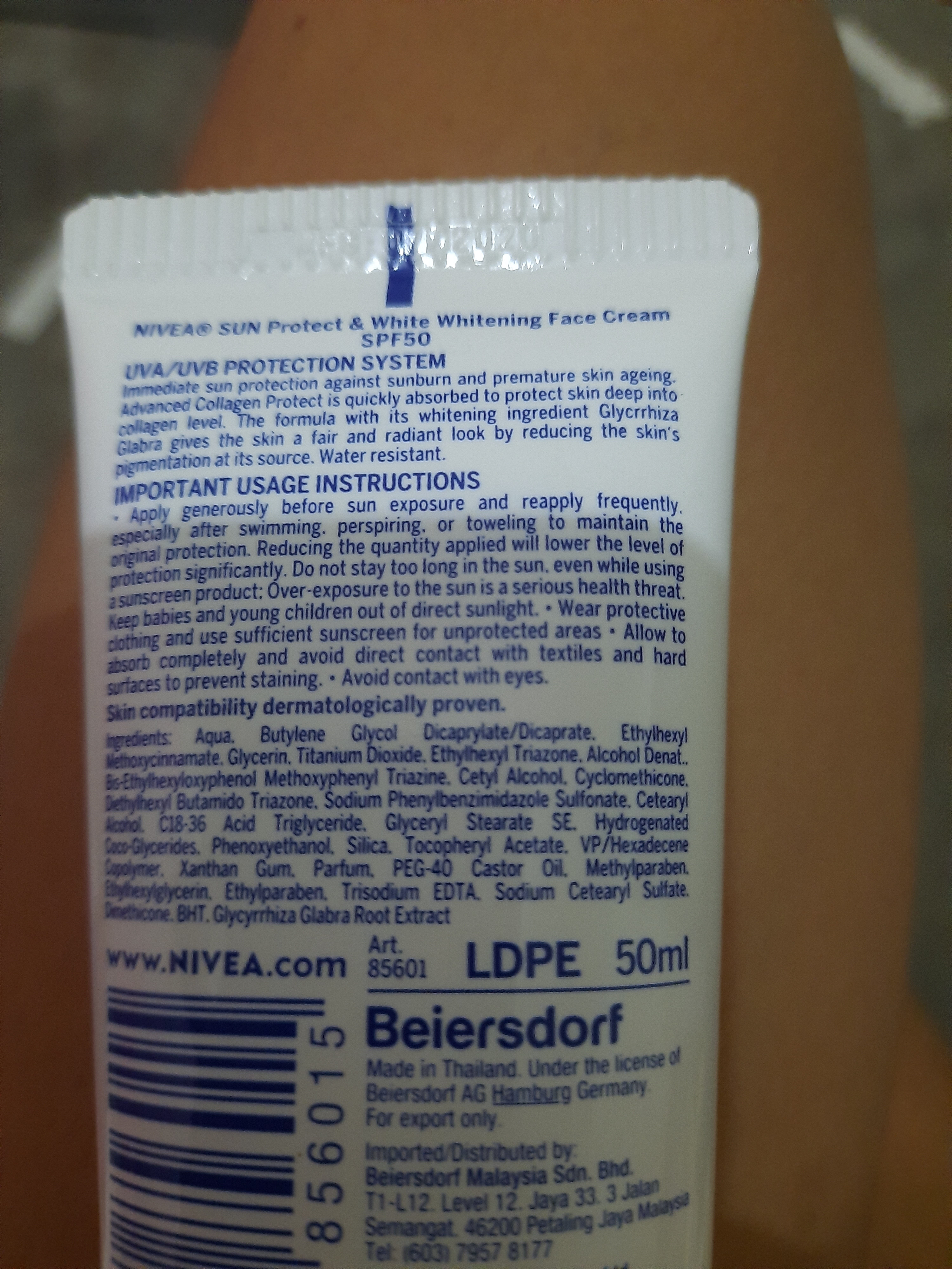 Nivea Whitening sun protection face cream - Ингредиенты - en