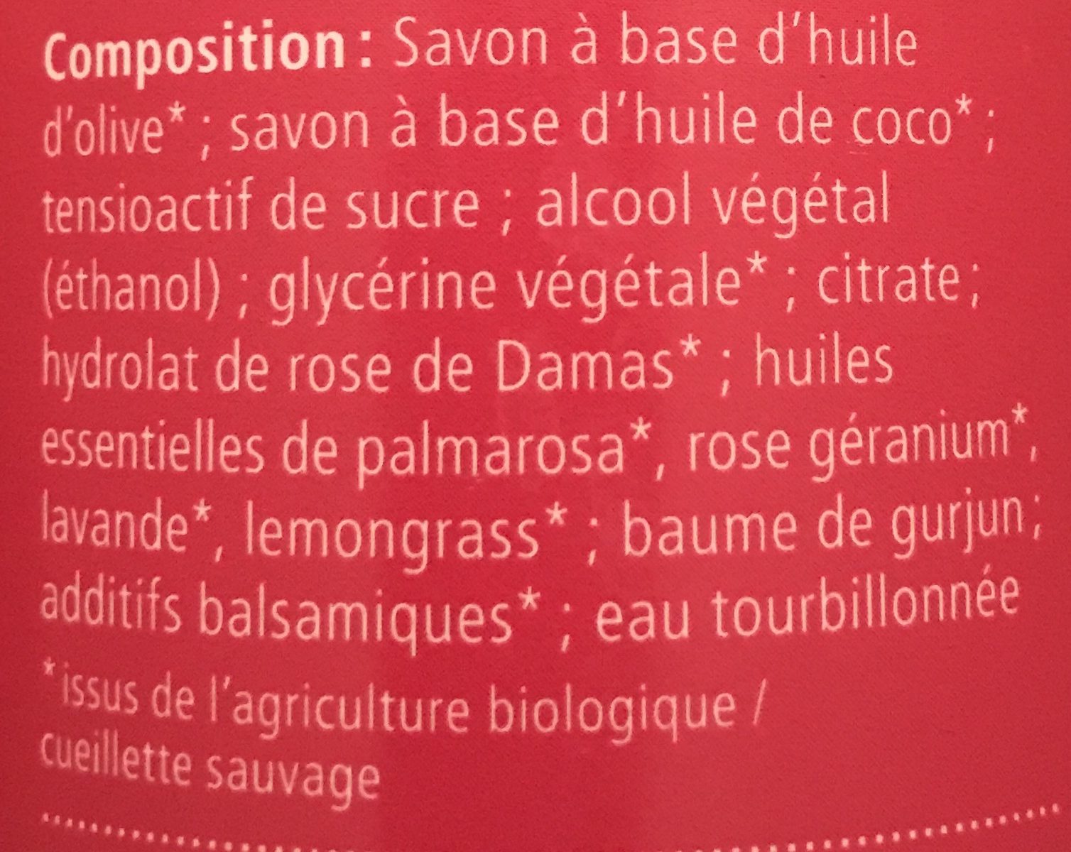 Savon Liquide a La Rose - Ingredients - fr