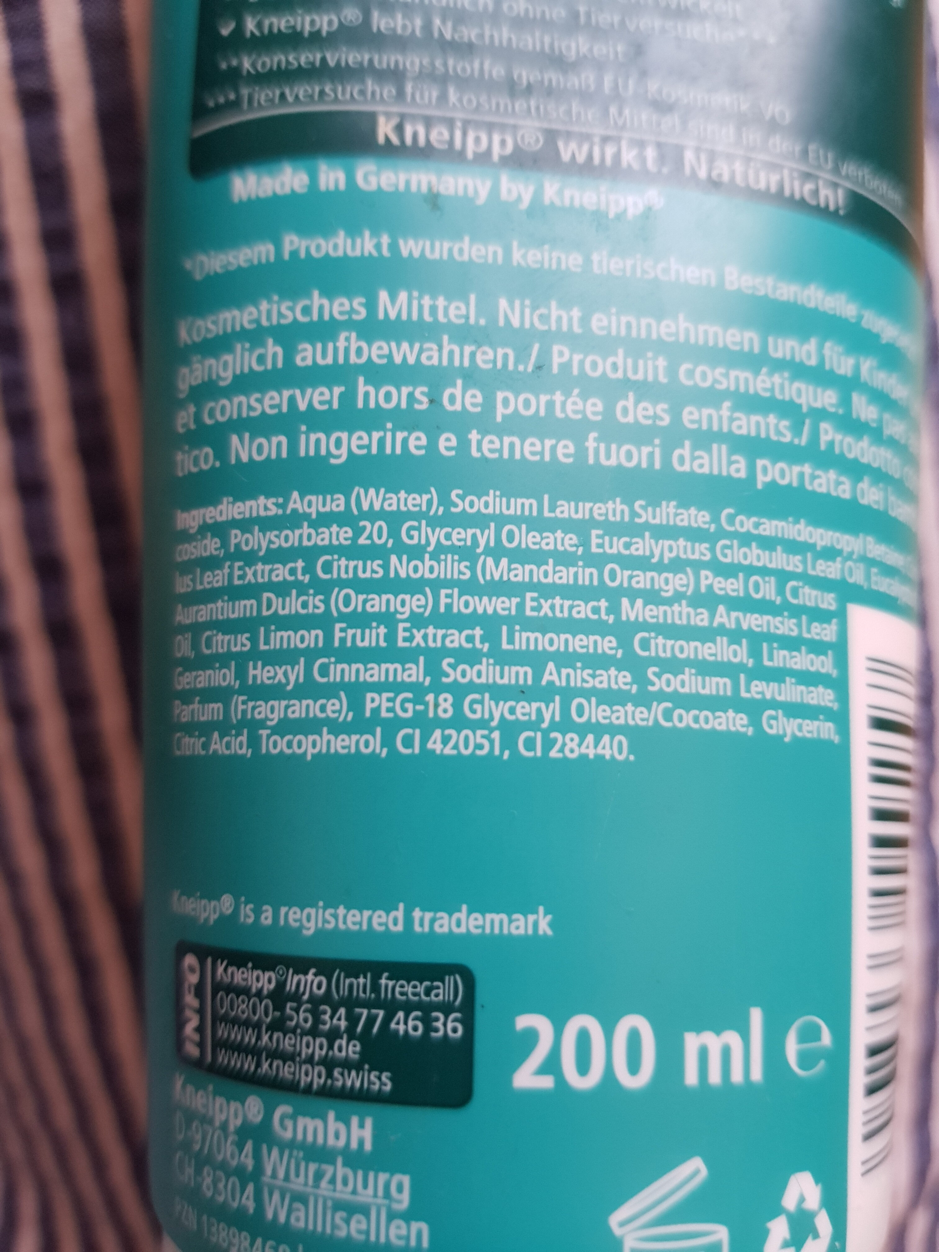 Kneipp Dusch Tonic, Blauer Eukalyptus & Mandarine - Ingredients - de