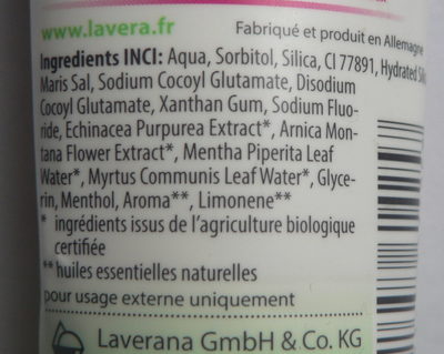 Dentifrice à la menthe Bio & au Fluorure de sodium - Ingredients - fr