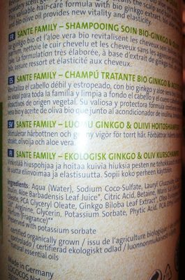 Shampooing Soin Ginkgo Bio Et Olive - 950 ML - Sante - Ingrédients