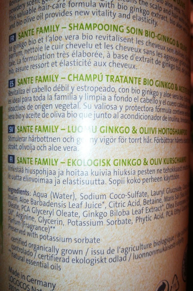 Shampooing Soin Ginkgo Bio Et Olive - 950 ML - Sante - Ингредиенты - fr