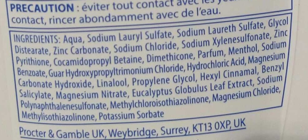 Shampooing antipelliculaire anti-démangeaisons eucalyptus (maxi pack) - Ingrédients - fr