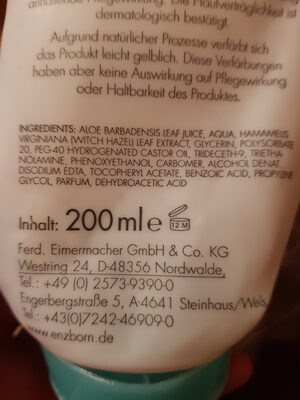Enzborn Premium Aloe Vera Gel 90% - Ingredients - de