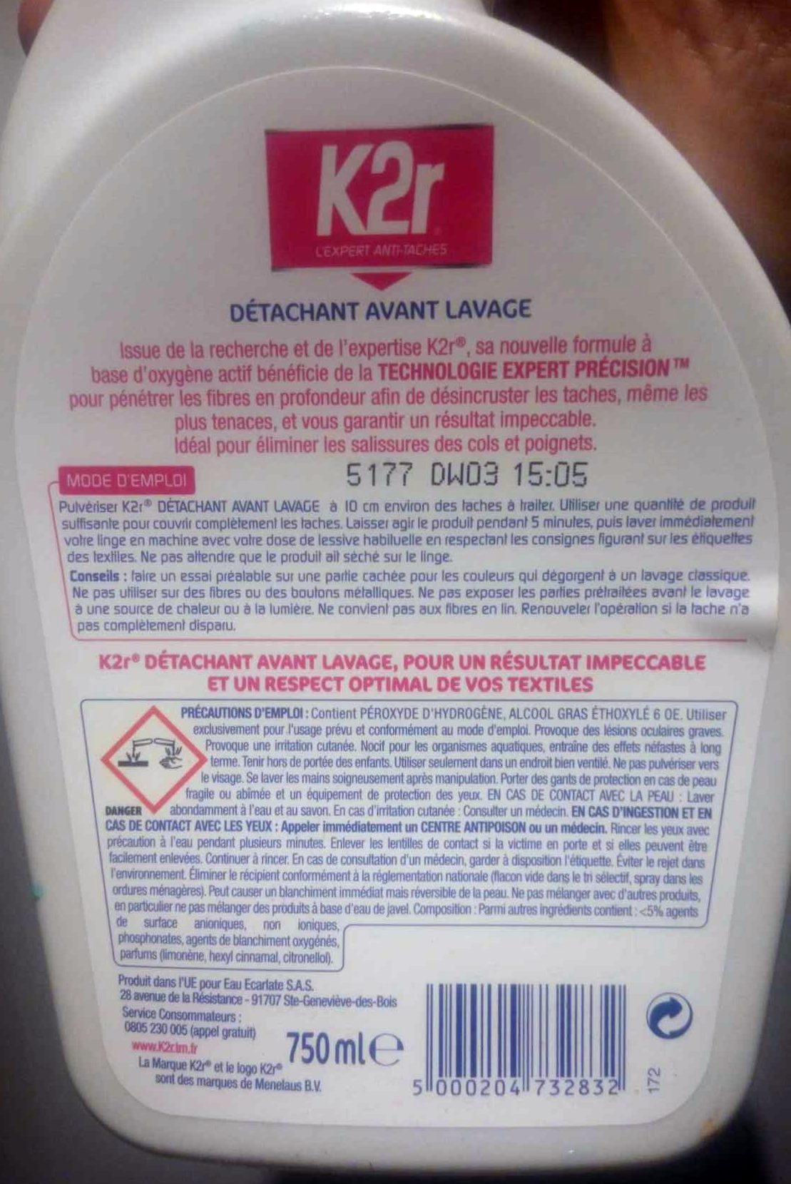K2r Détachant avant lavage - Ingredients - fr