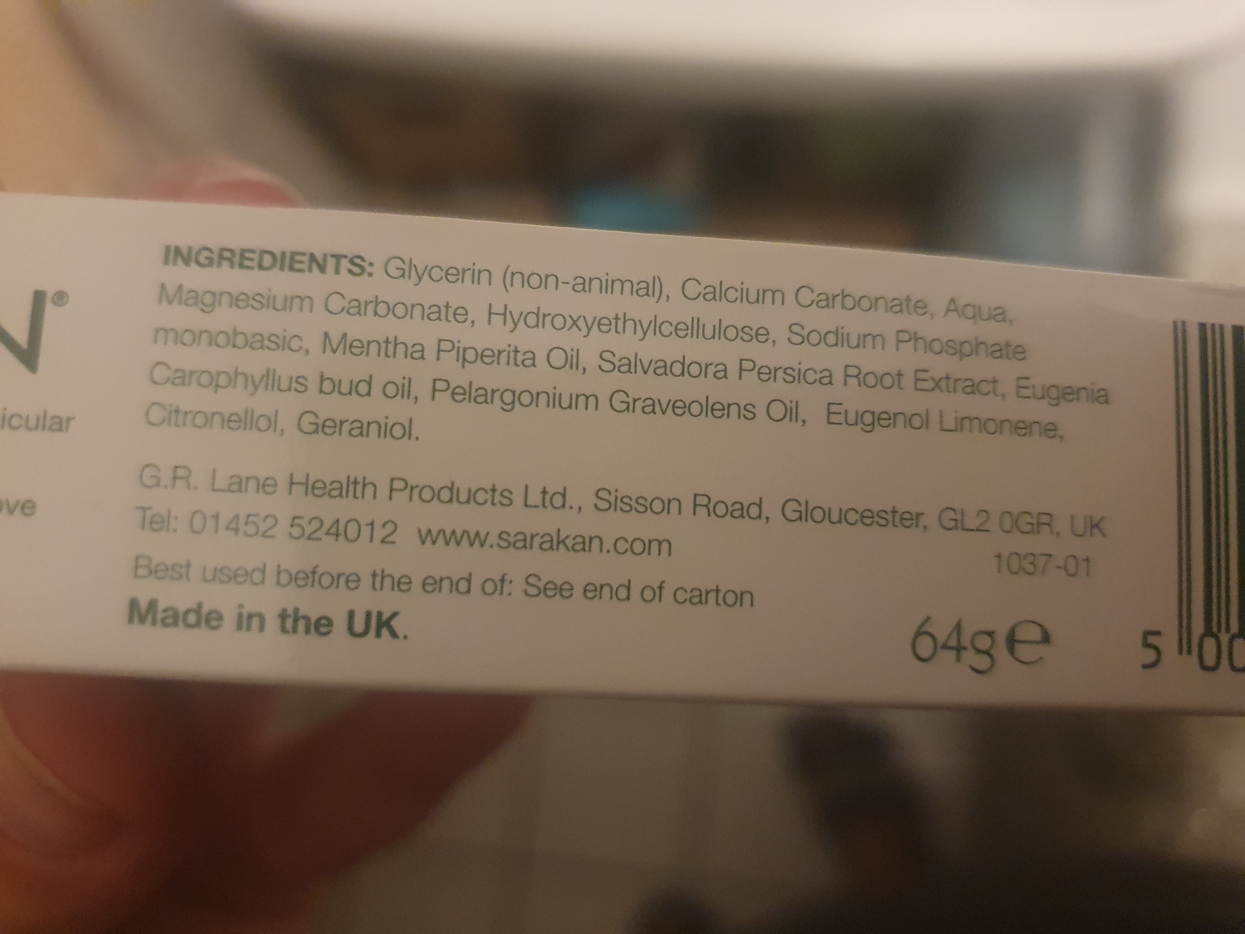 Nature toothpaste SARAKAN - Ingredients - en