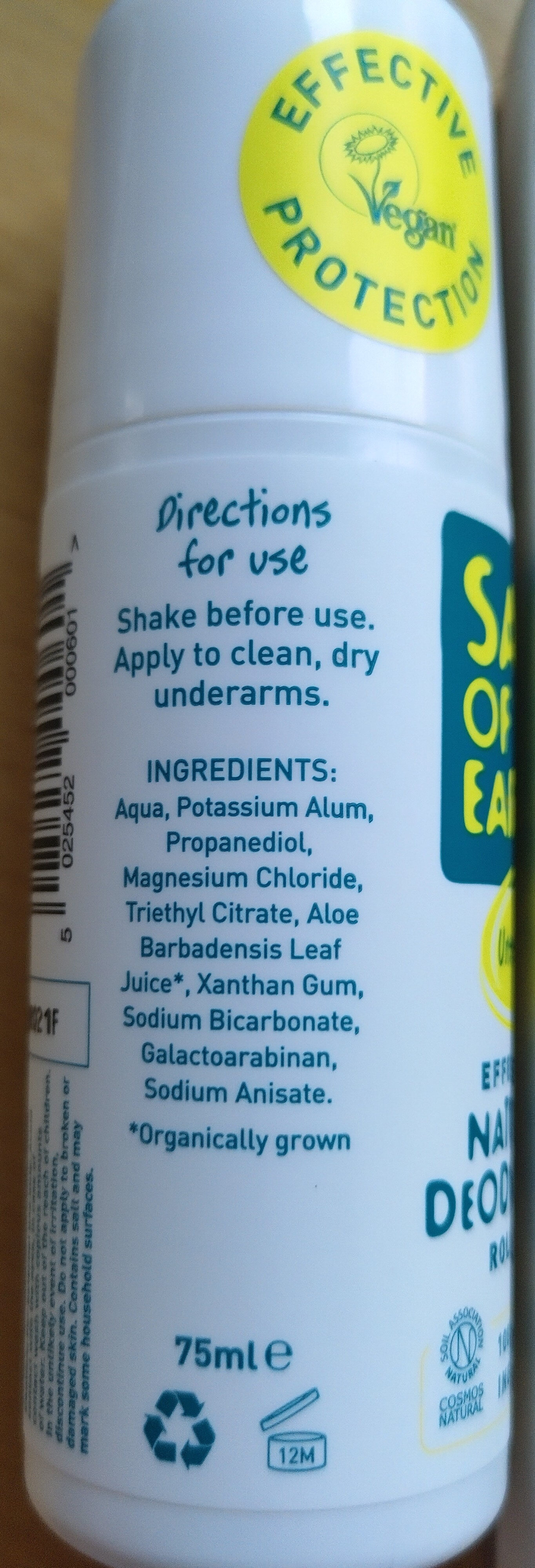 Salt of the Earth: Effective Natural Deodorant Roll-On: Unscented - Ingredientes - en