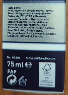 Nivea Men rehydrating moisturiser - Ingredients