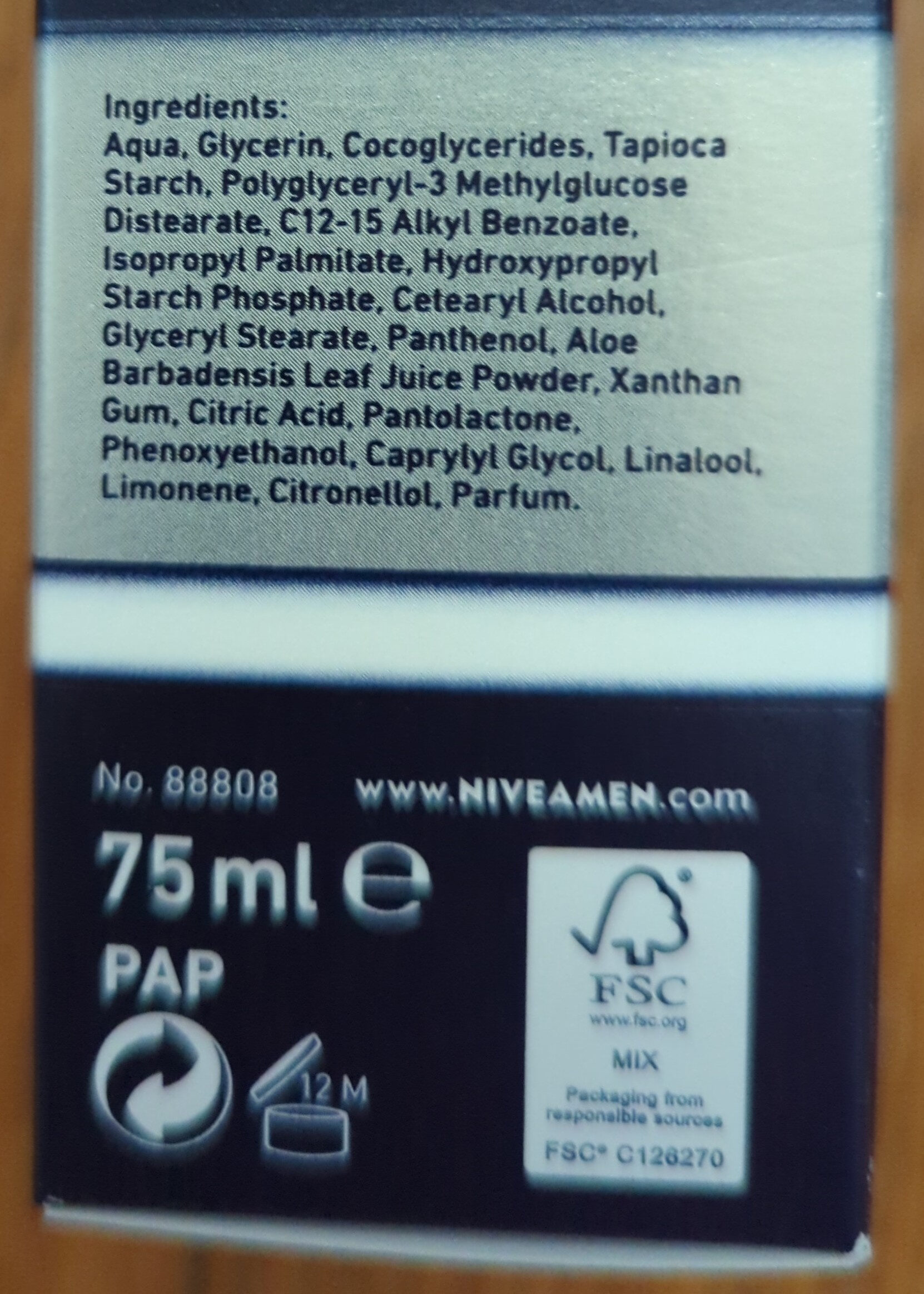 Nivea Men rehydrating moisturiser - Ingredients - en