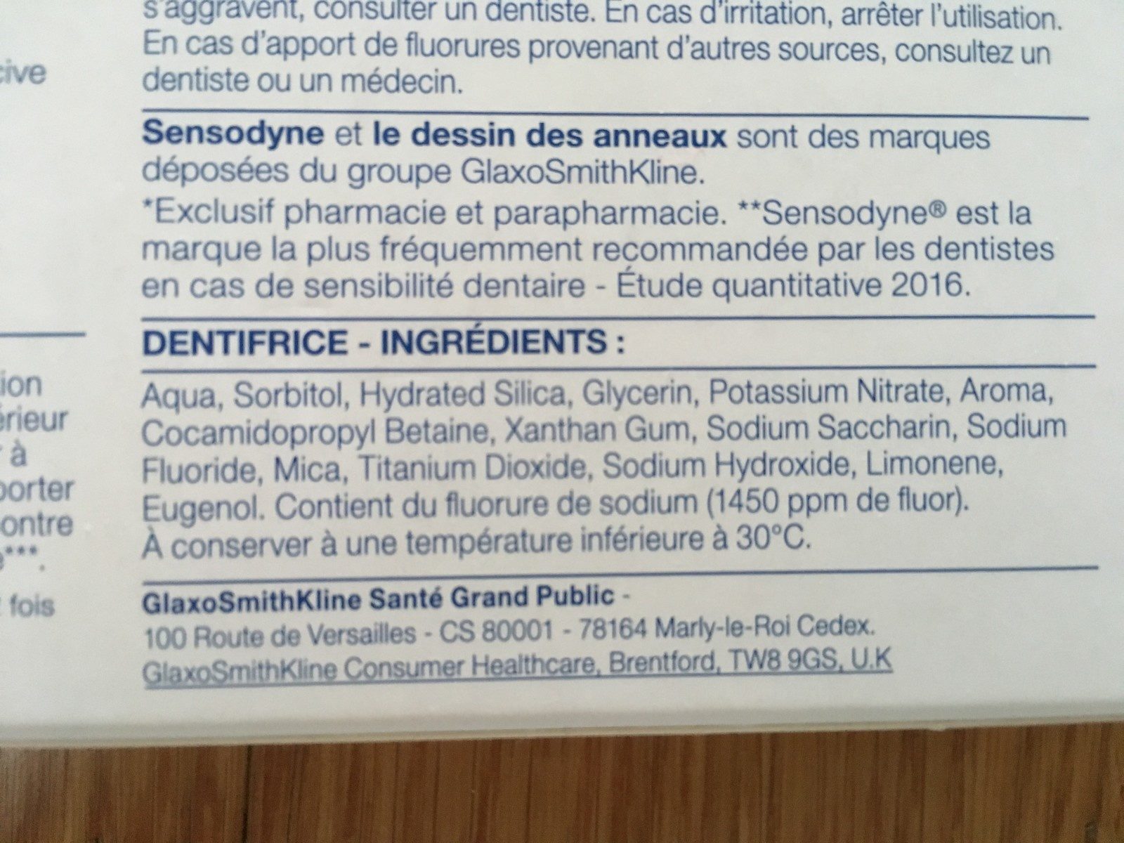 Sensodyne Protection Complete. Lot De 2 Tubes - Ingredientes - fr