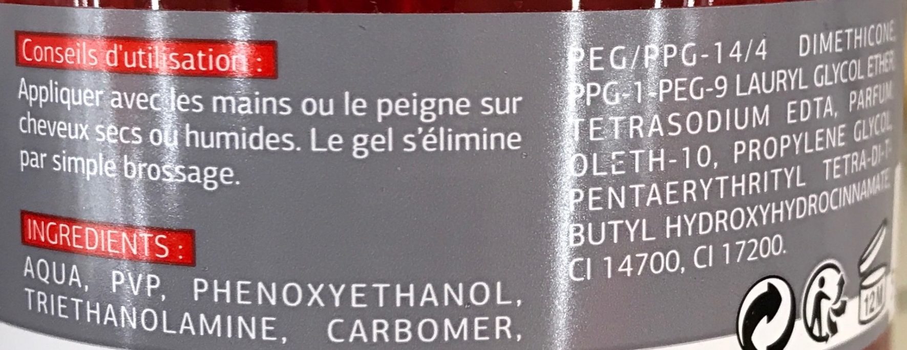 Gel coiffant fixation extra forte - Ingredients - fr