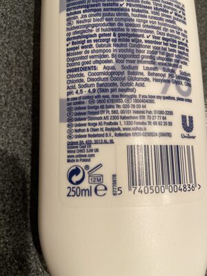 Neutral shampoo - Recycling instructions and/or packaging information
